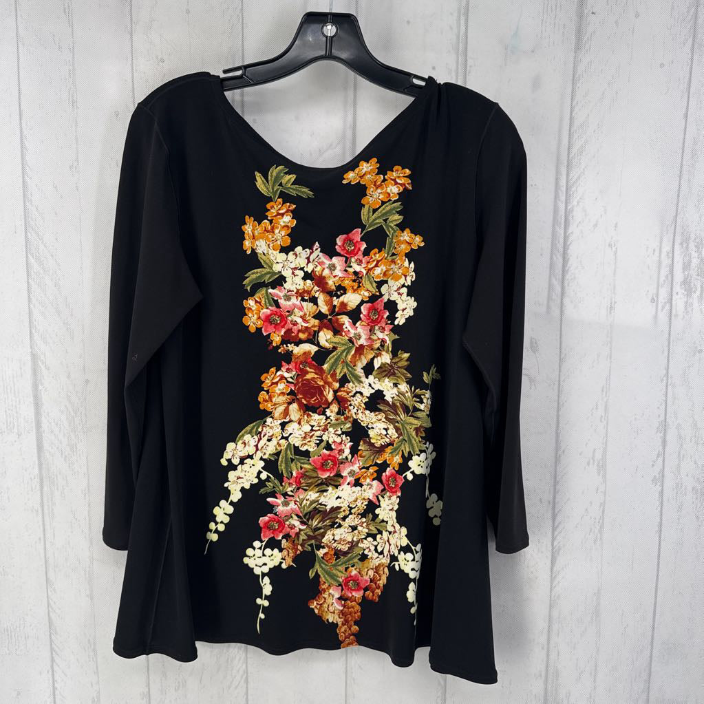 M flo print scoop neck 3/4 slv top