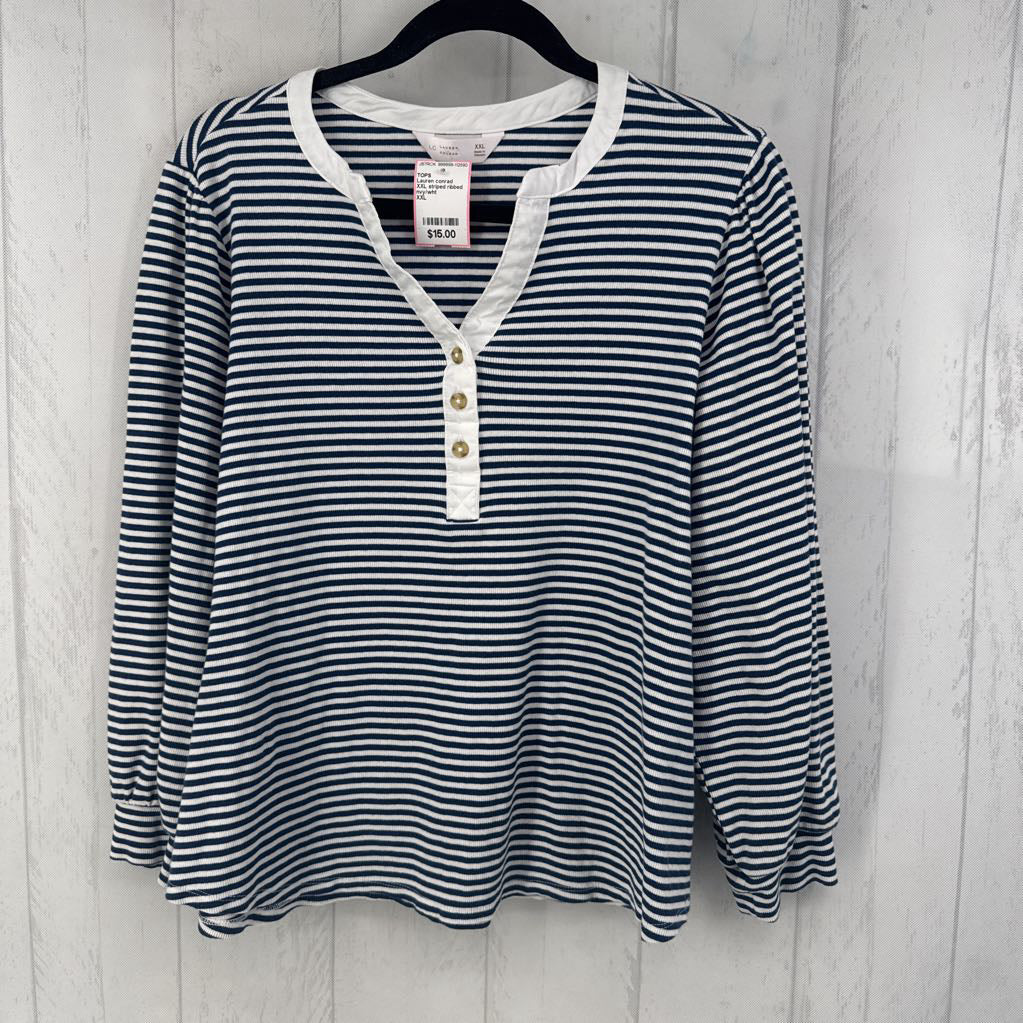 XXL striped ribbed button front l/s top