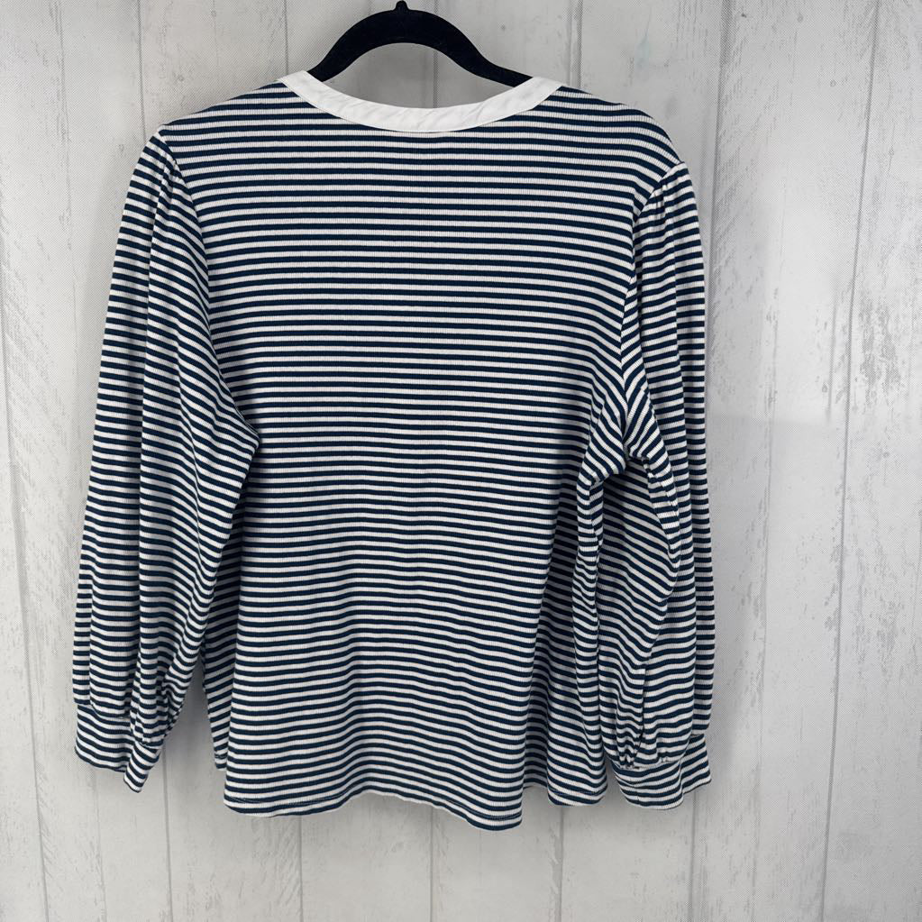XXL striped ribbed button front l/s top