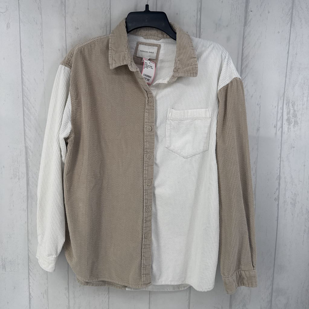 M ribbed l/s color block button shirt
