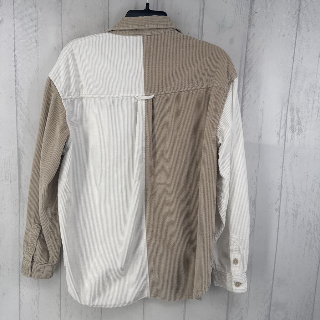 M ribbed l/s color block button shirt