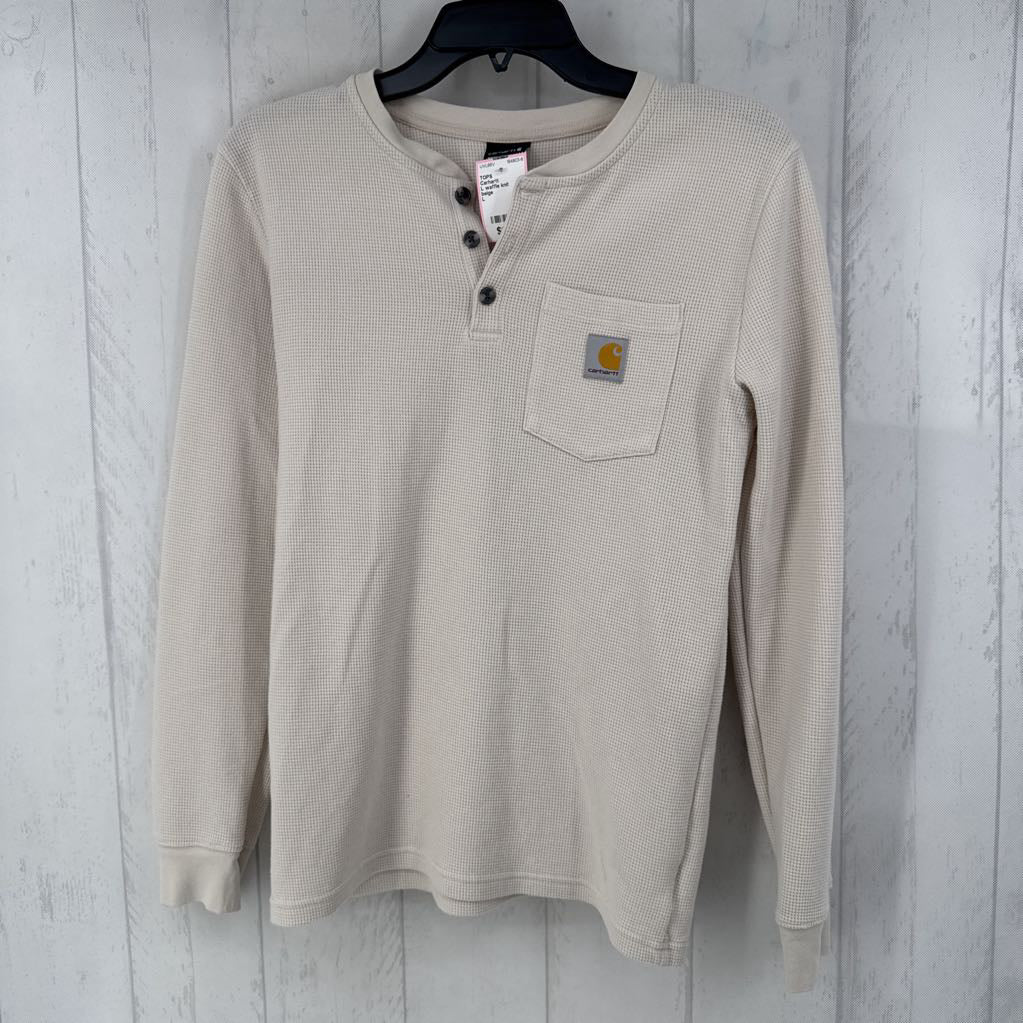 L waffle knit quarter button l/s top