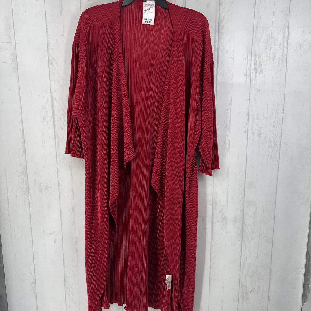 L pleated 3/4 slv open front cardi