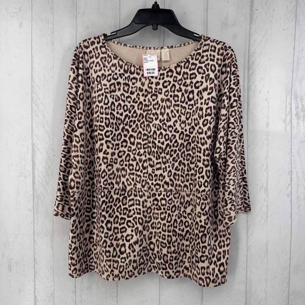 L 3/4 slv animal print top