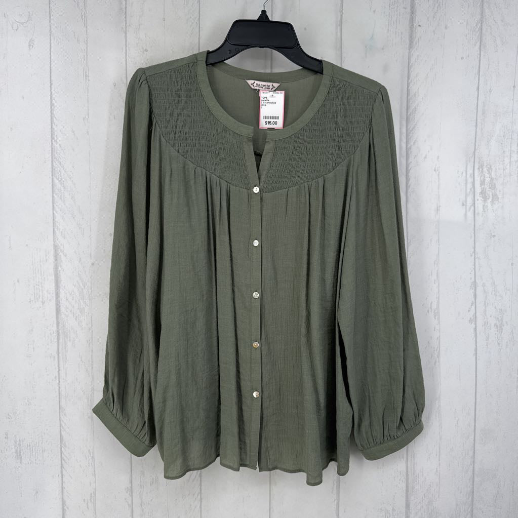 L l/s smocked button shirt