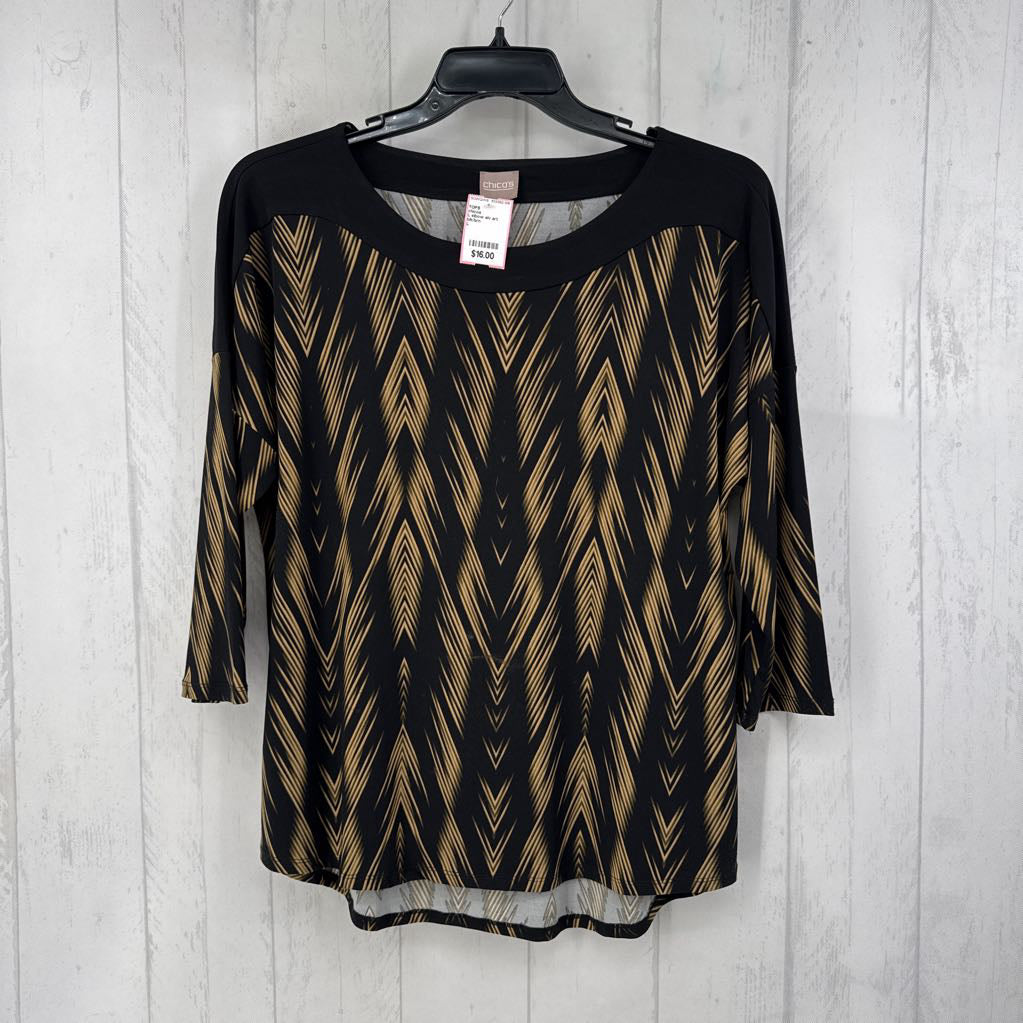 L elbow slv art deco pattern top