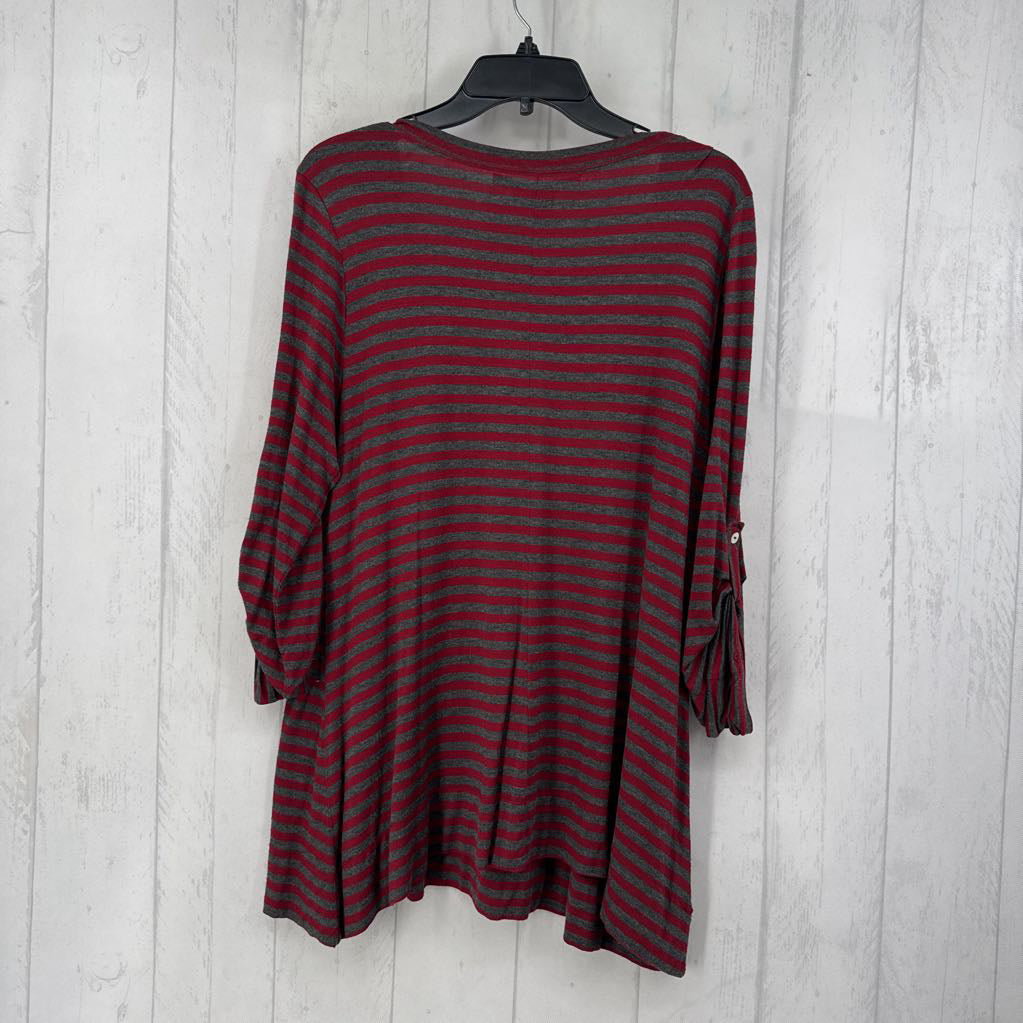 L tab slv stripe v-neck top