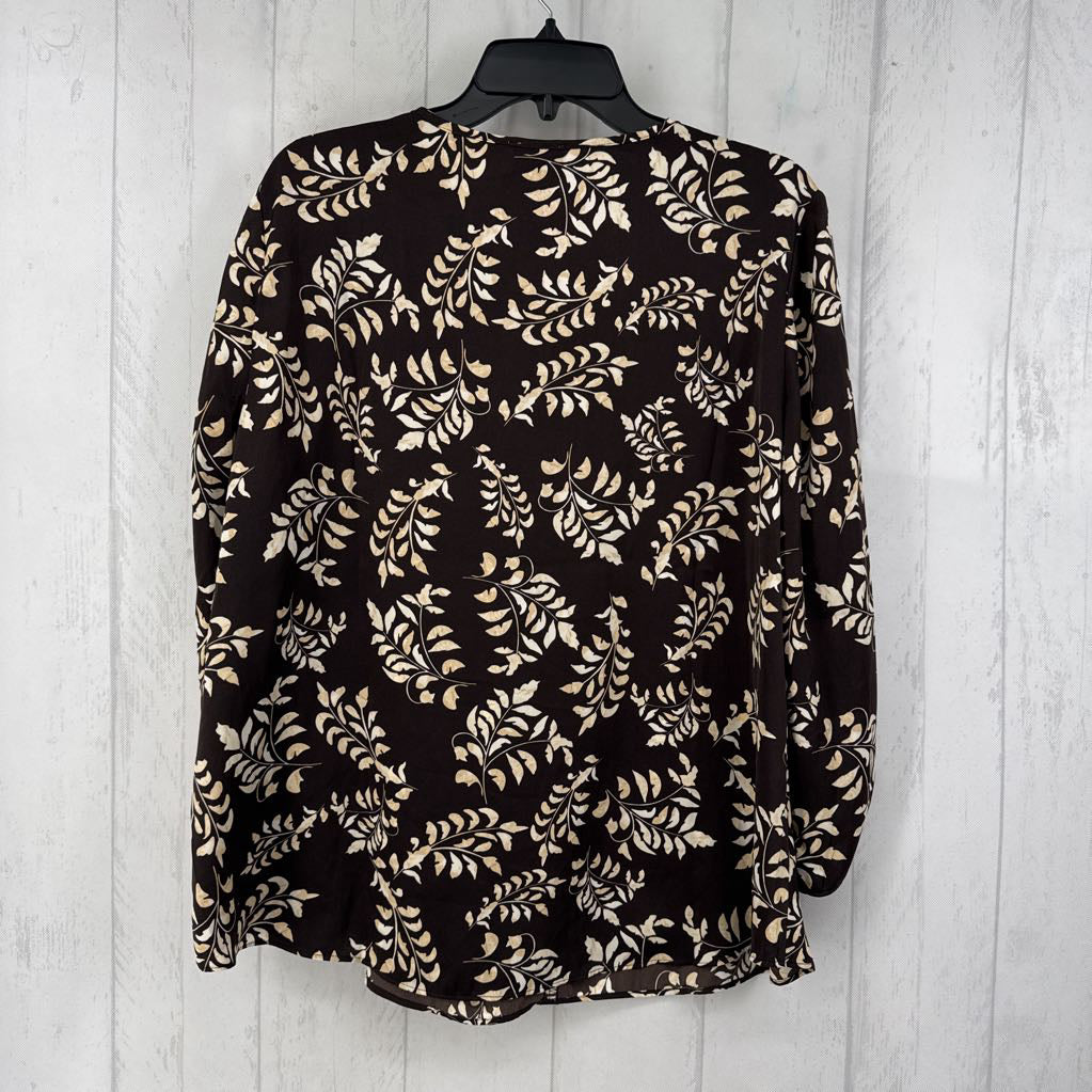 L 3/4 slv leaf print tiered ruffle top