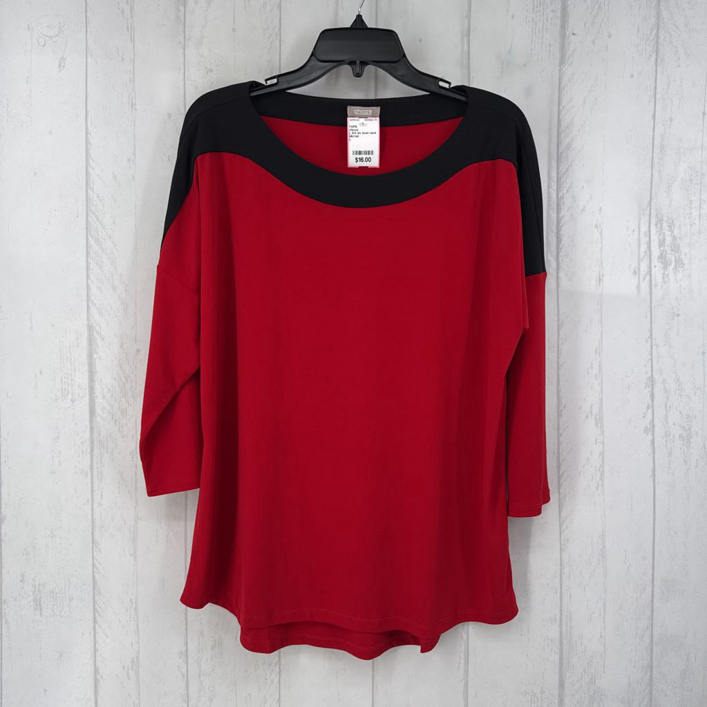 L 3/4 slv boat neck color block top