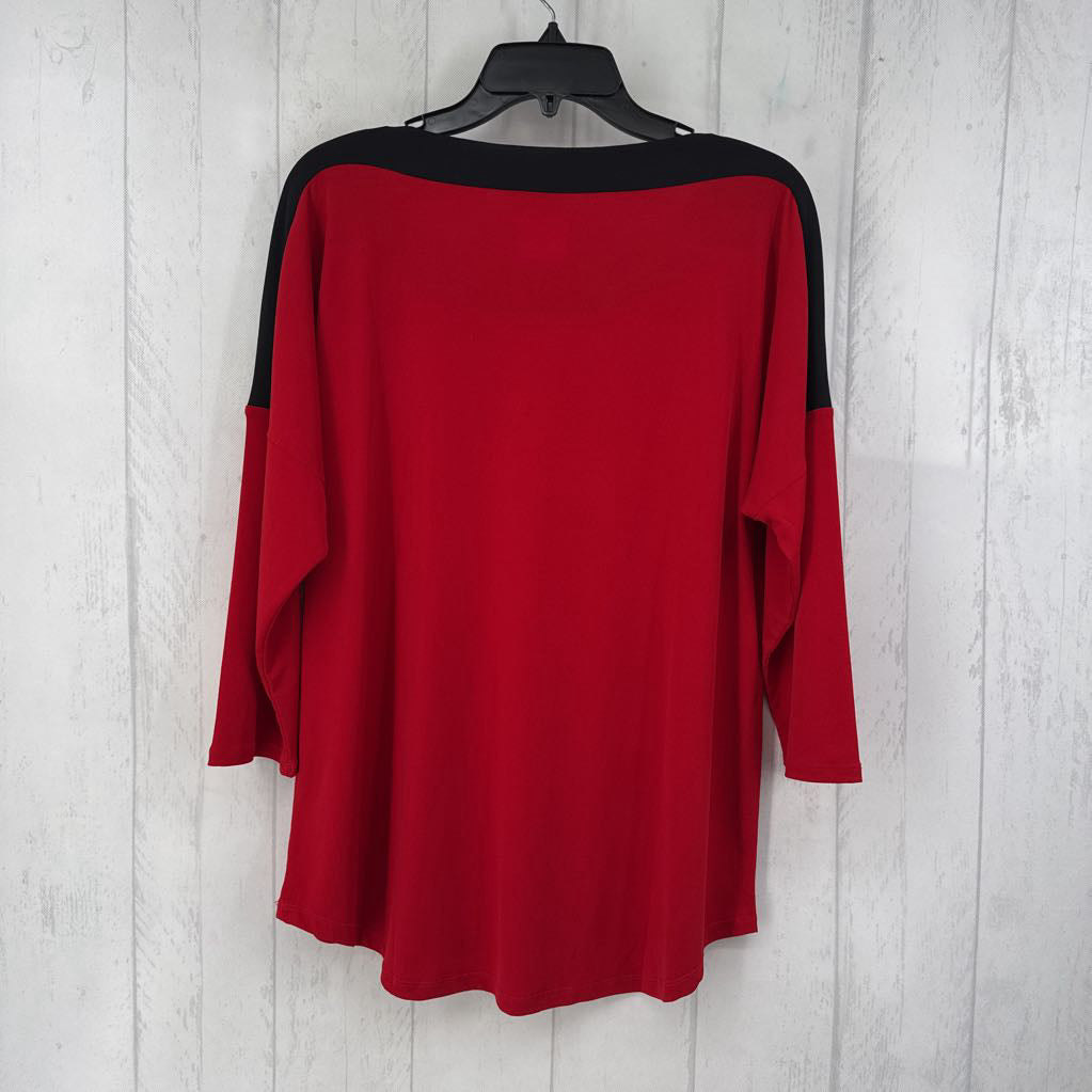 L 3/4 slv boat neck color block top
