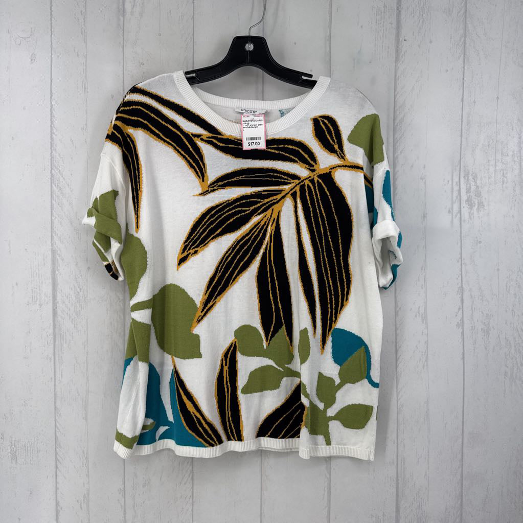 L cuff s/s leaf print sweater