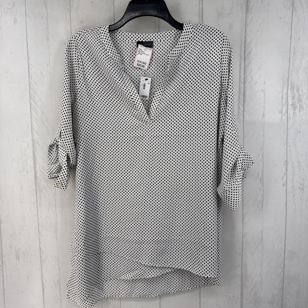 R60 M polka dot v-neck tab slv top