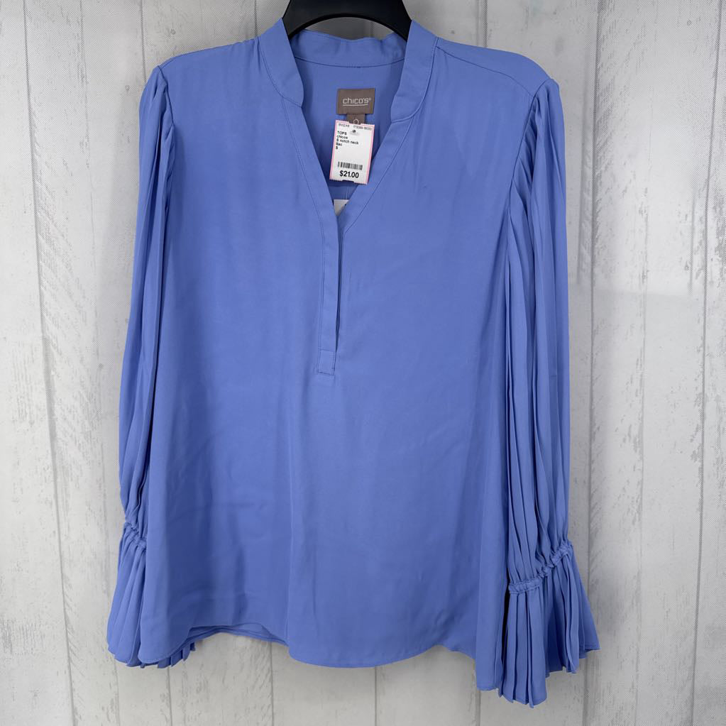 S notch neck pleated slv top l/s