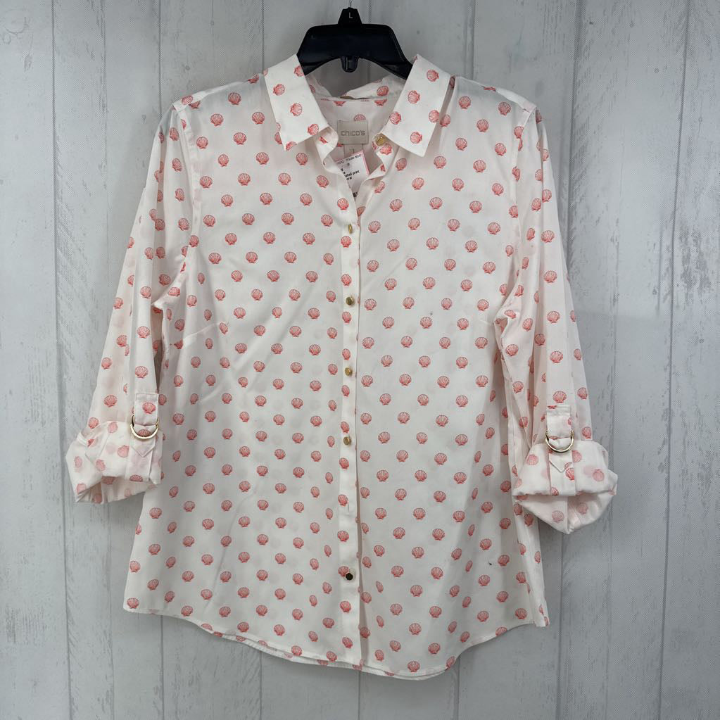 M seashell print button down 3/4 slv top