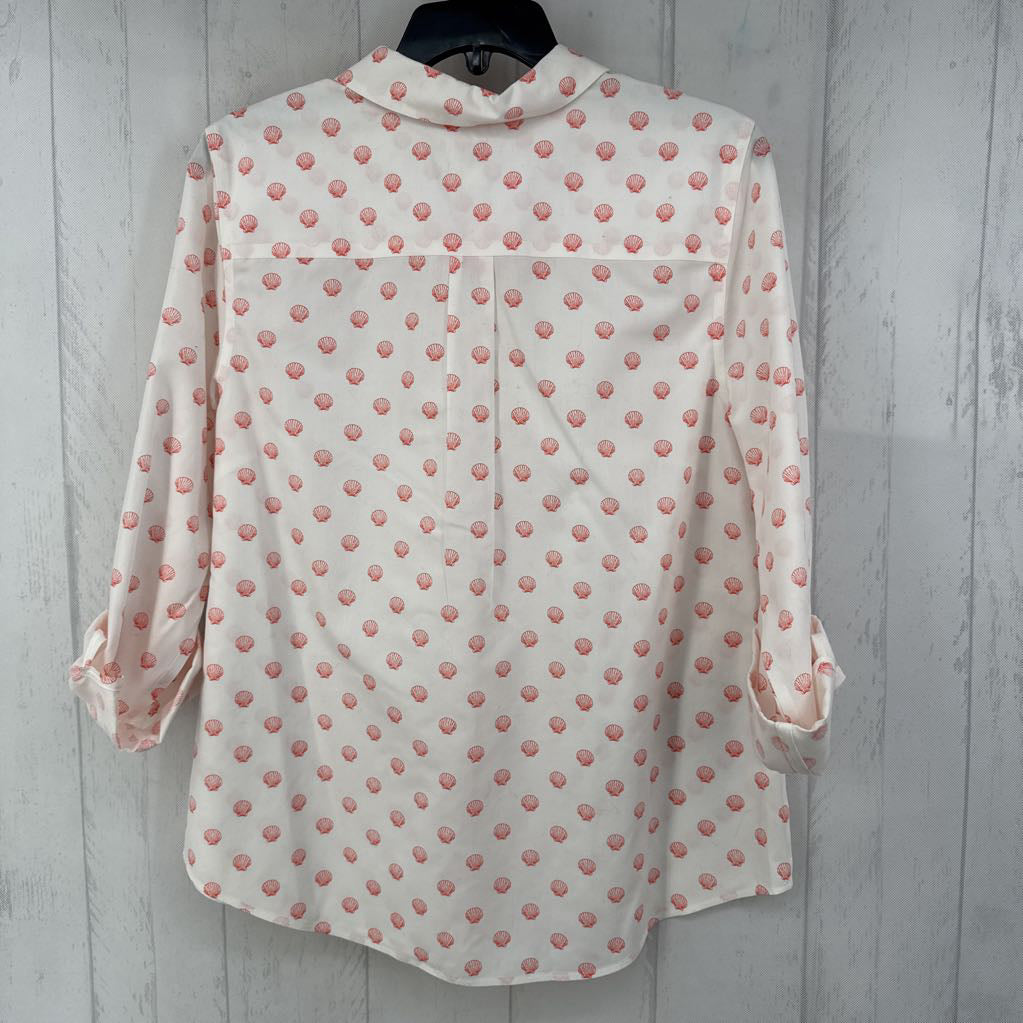 M seashell print button down 3/4 slv top