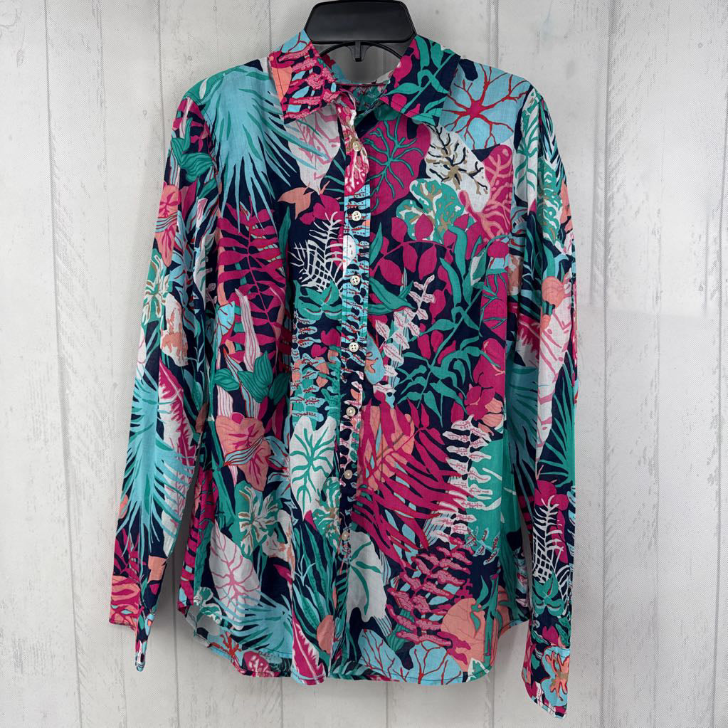 R60 XS flo print button down l/s top