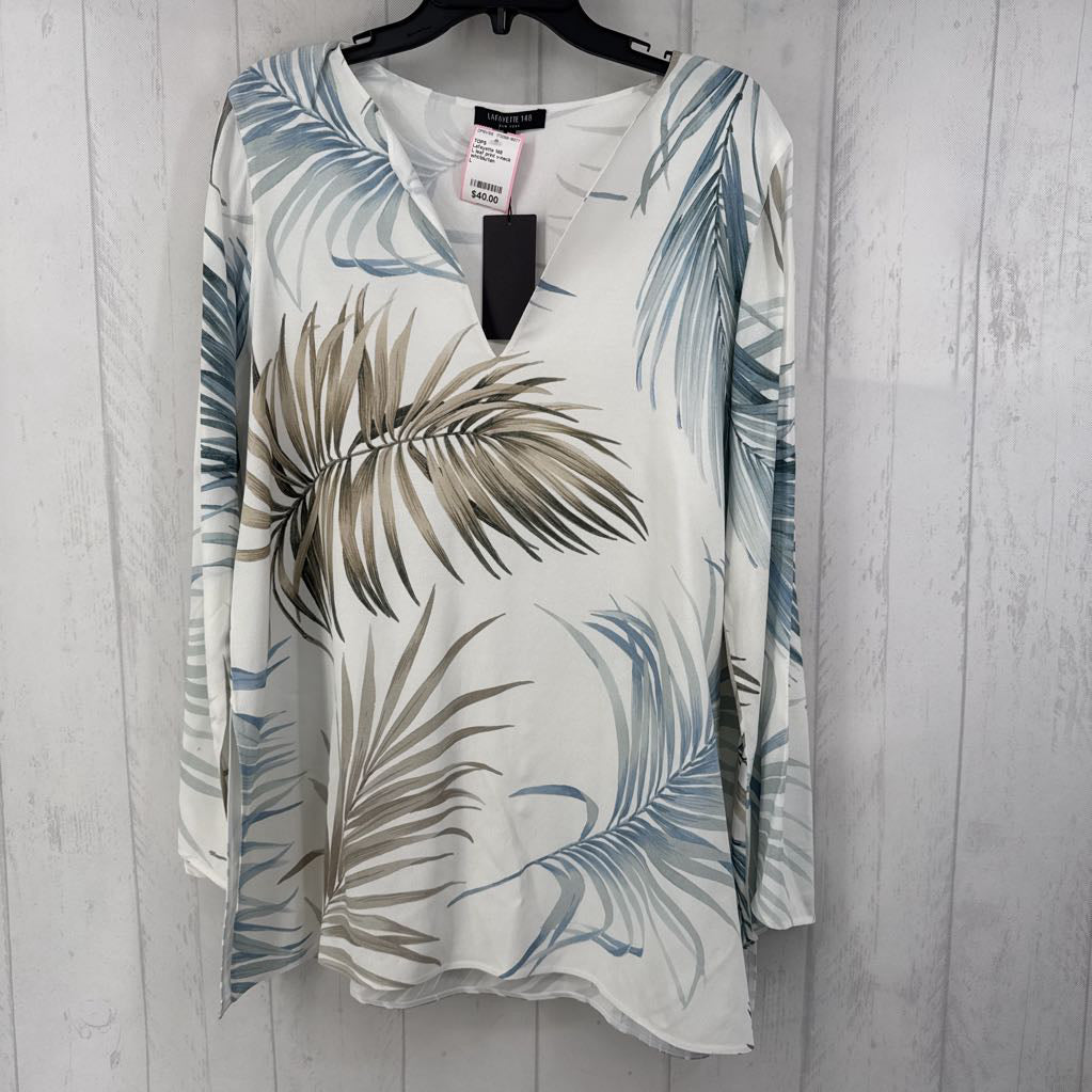 L leaf print v-neck l/s top