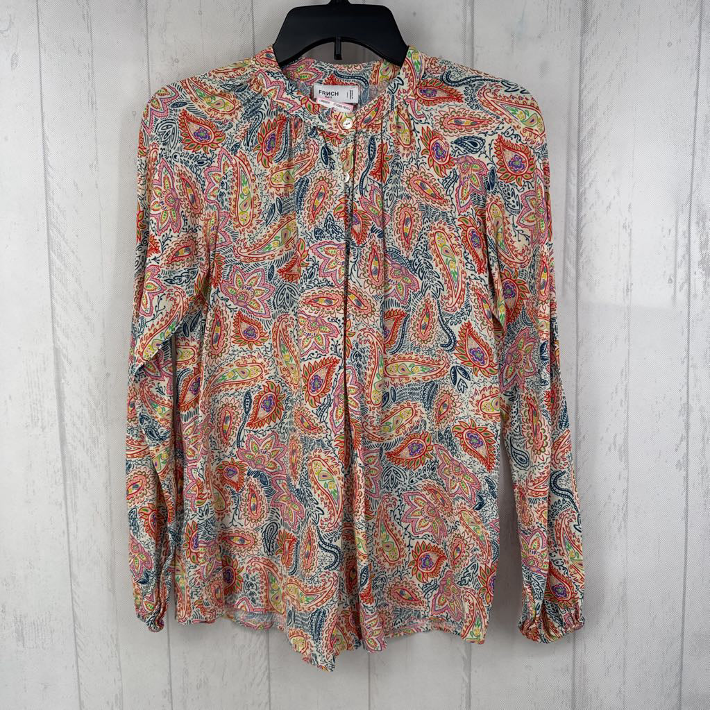 XS paisley print button down l/s top