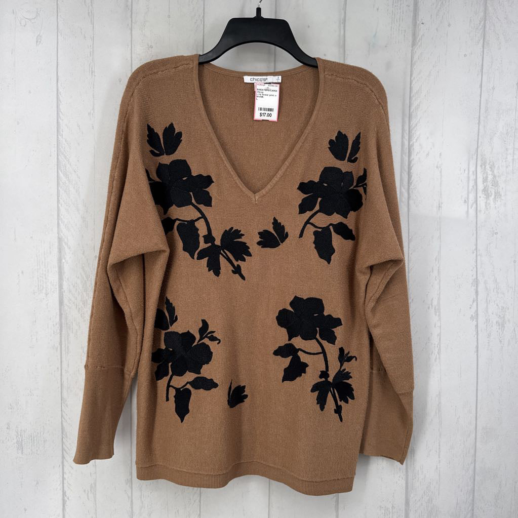 L l/s flower print v-neck sweater