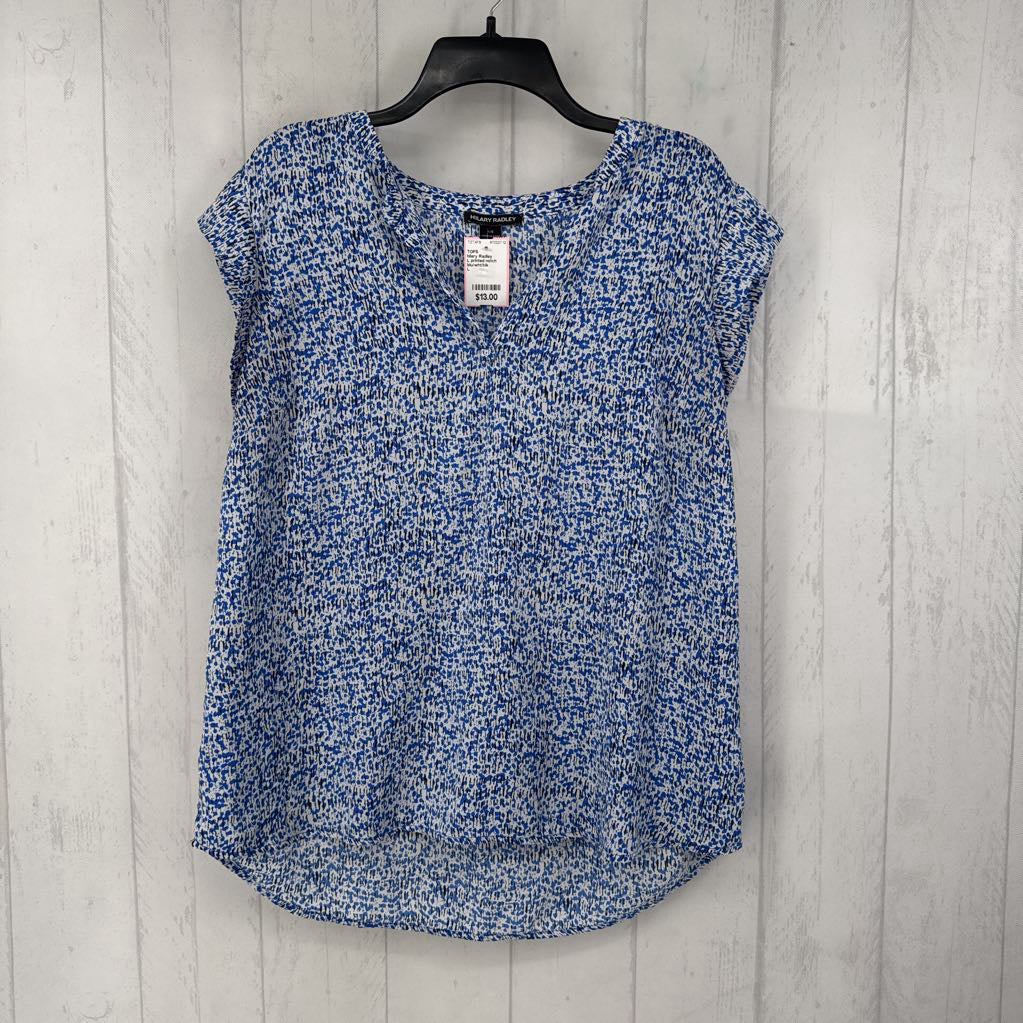 L printed notch neck cap slv top