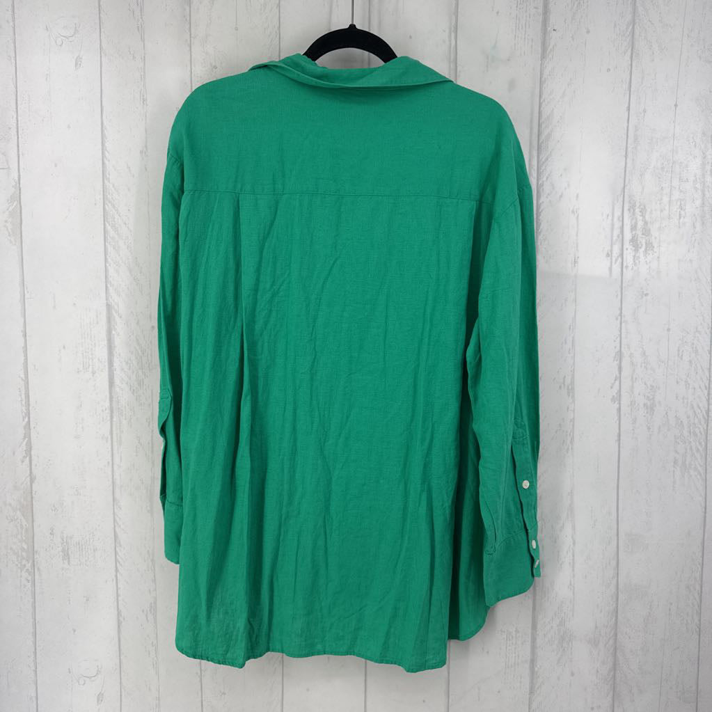 14/16 linen blend button down l/s top