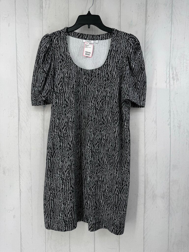 L puffy slv print scoop neck dress