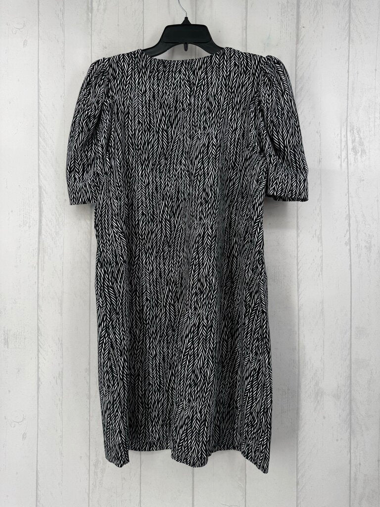 L puffy slv print scoop neck dress