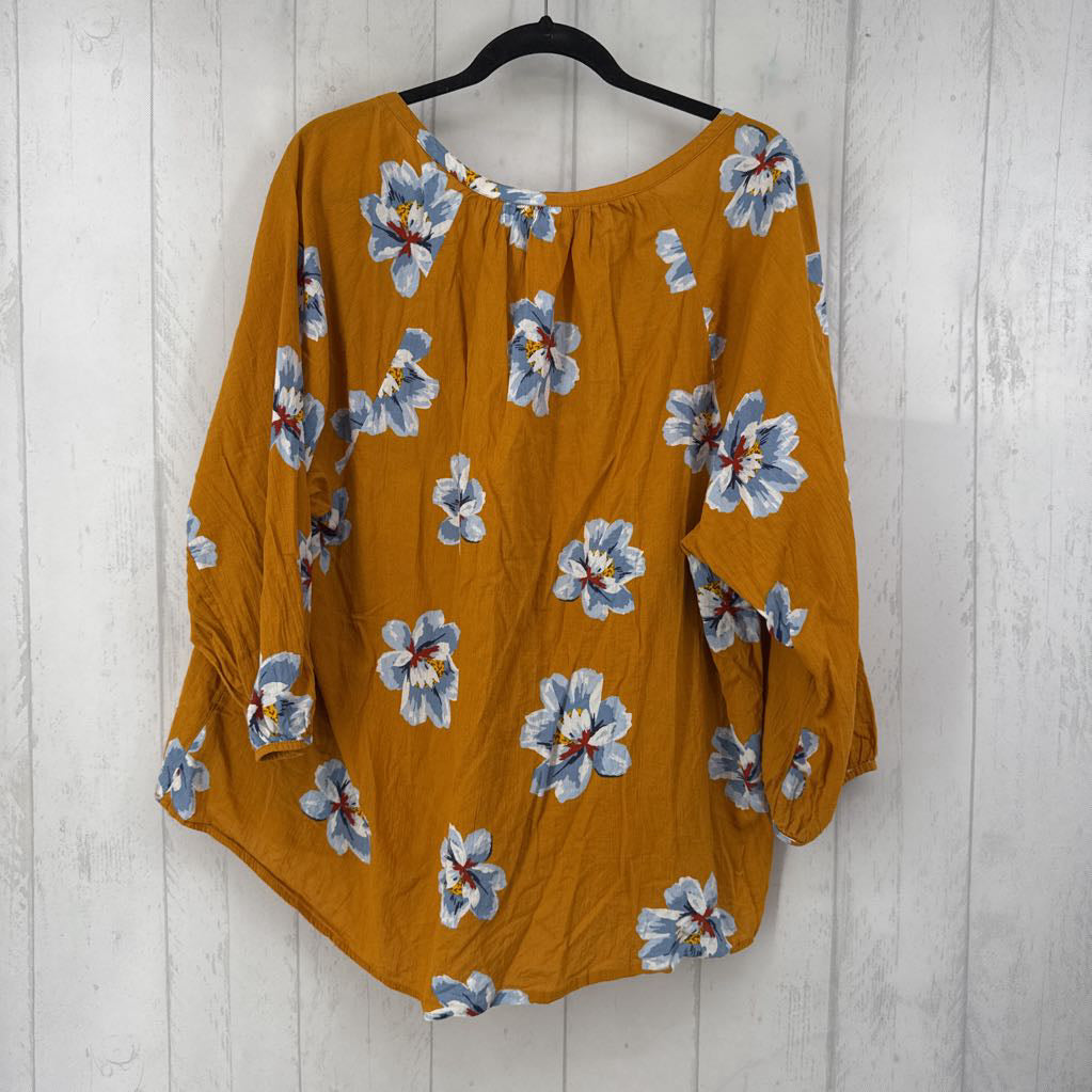 XXL flo print button down 3/4 slv top