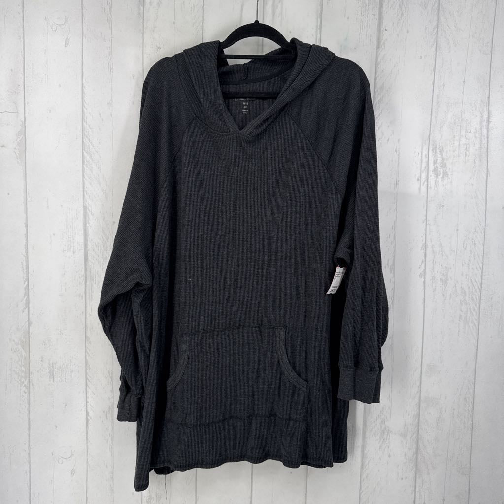 4X waffle knit hooded l/s pullover