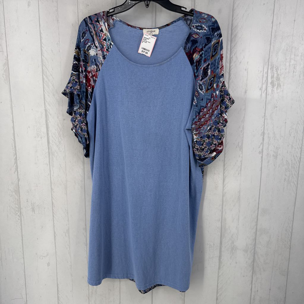 M scoop neck printed slv dress