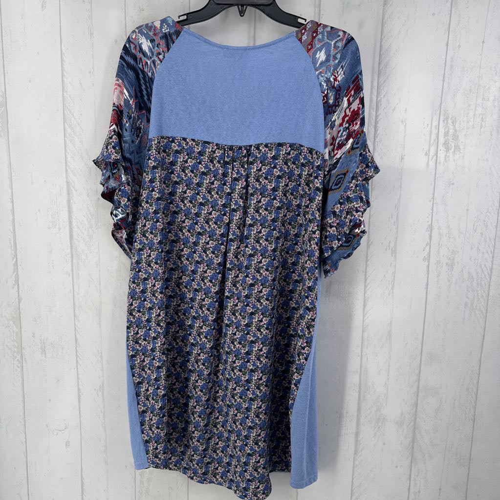 M scoop neck printed slv dress