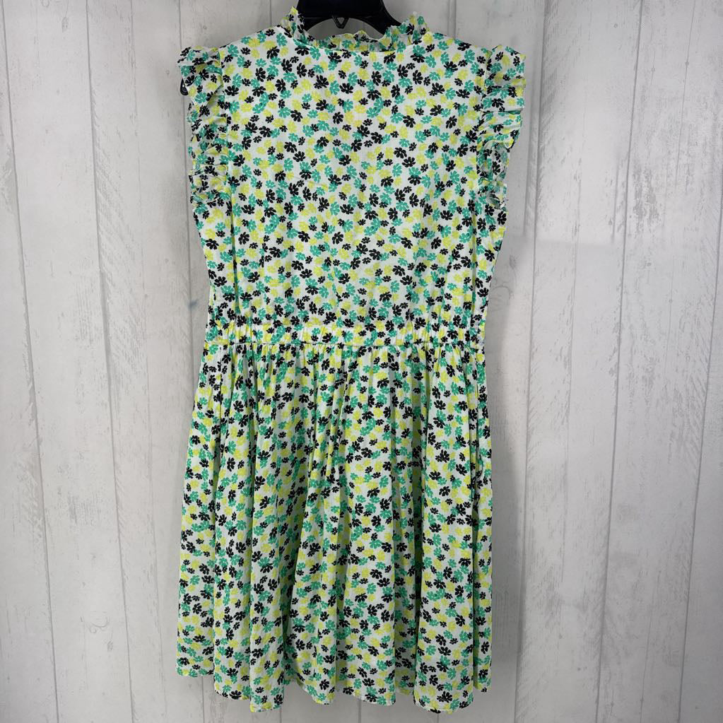 S flo print button front ruffled slv dress