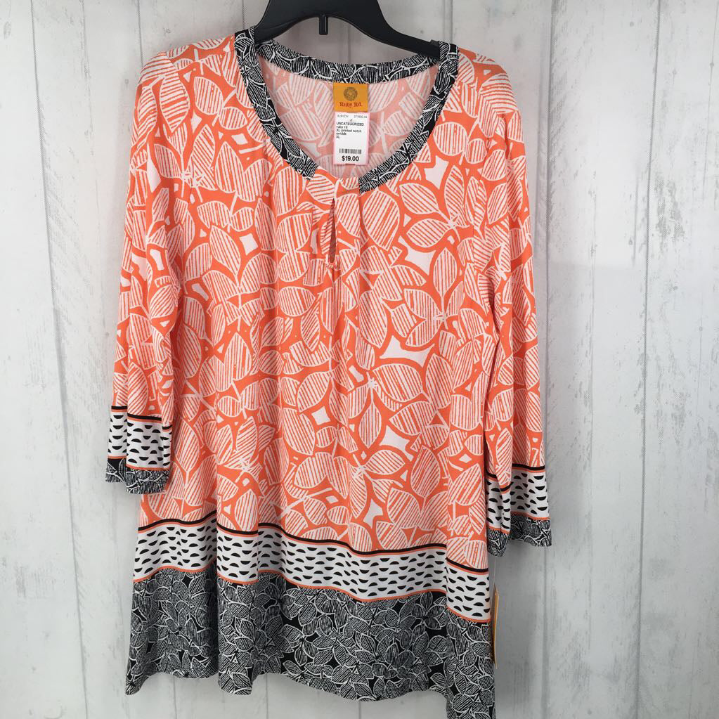 XL printed notch neck 3/4 slv top