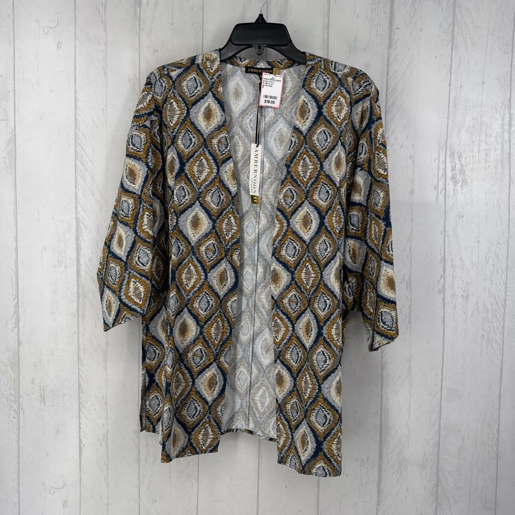 S elbow slv medallion print open cardigan