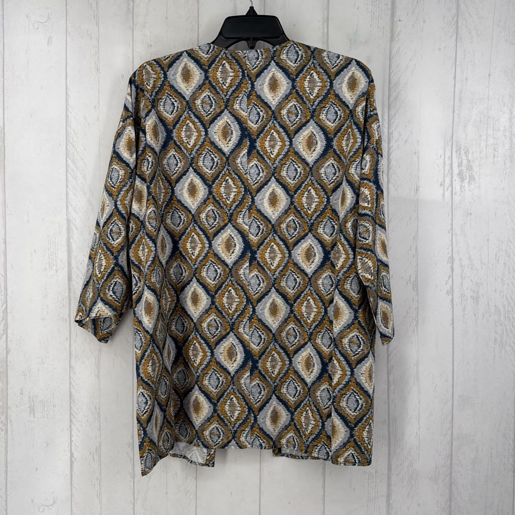 S elbow slv medallion print open cardigan