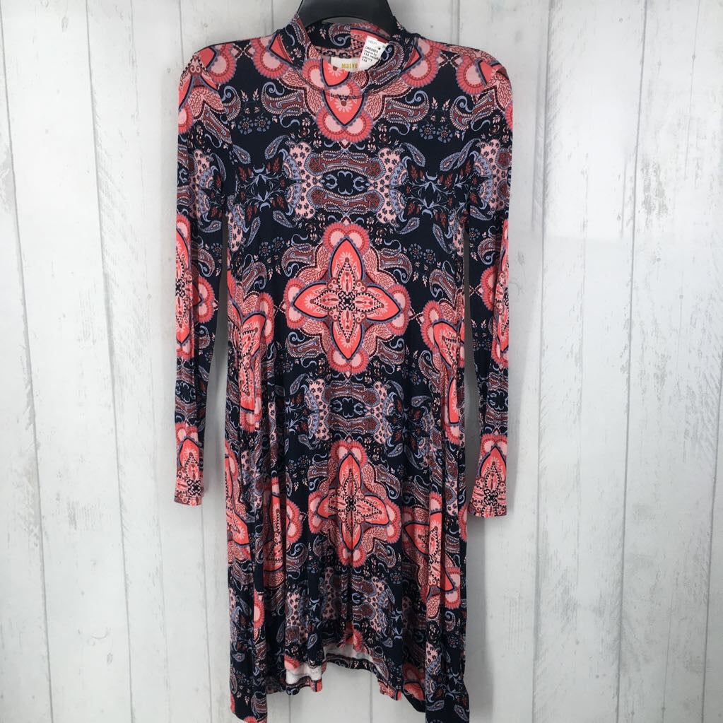 XXS medallion print mock neck l/s dress