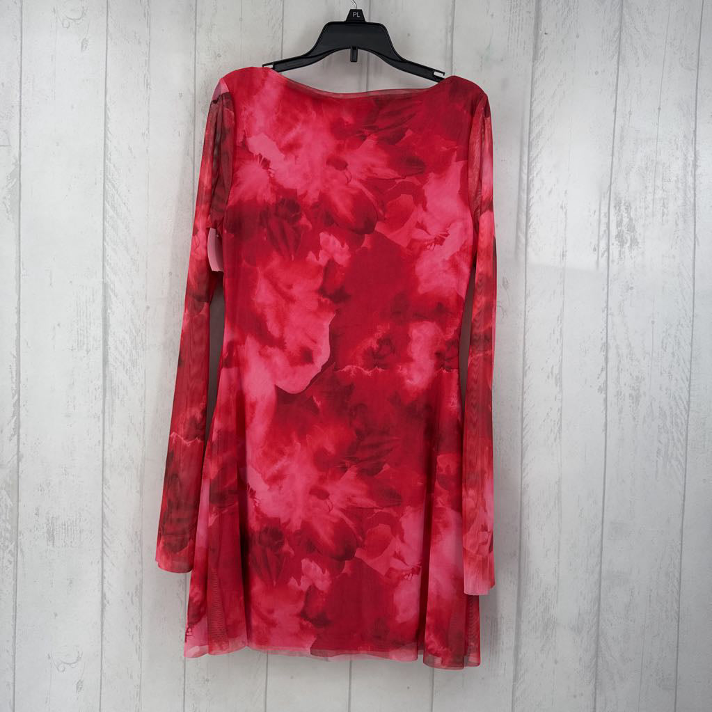 M l/s flower print layer dress