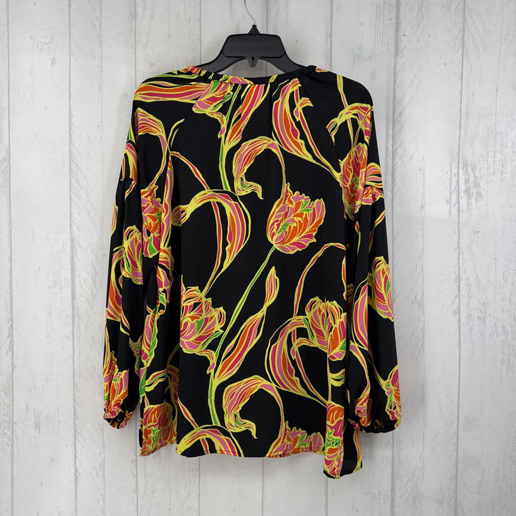 M l/s flower print half button top
