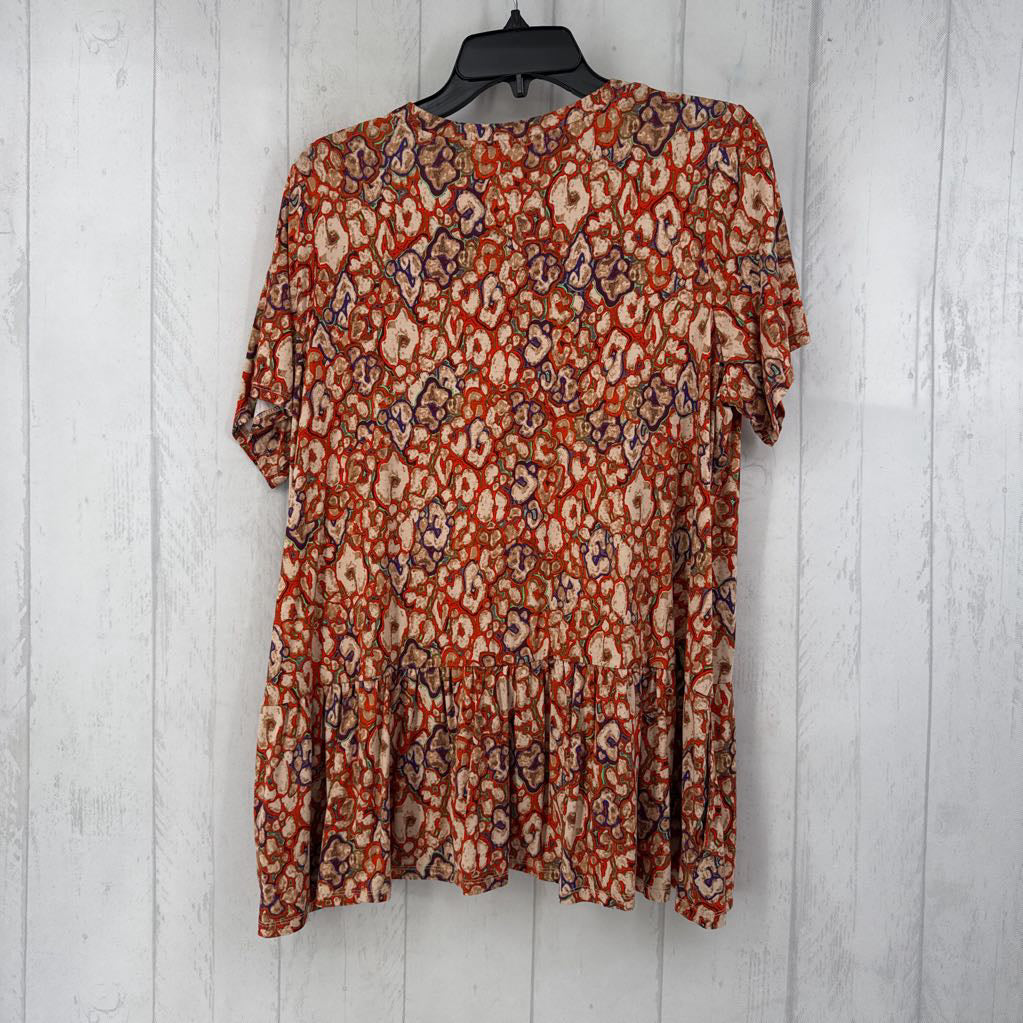 L s/s animal print peplum v-neck top