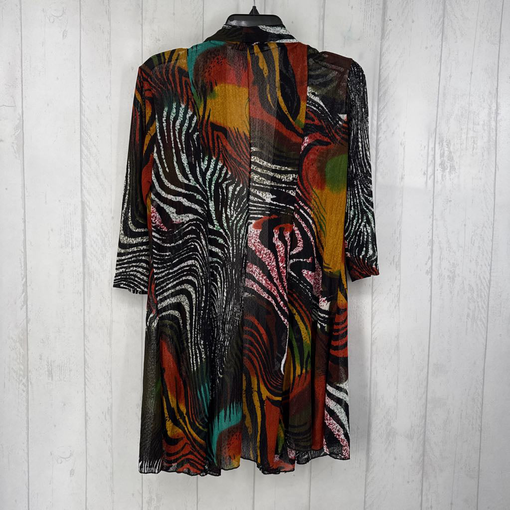 L s/s print open drape cardigan