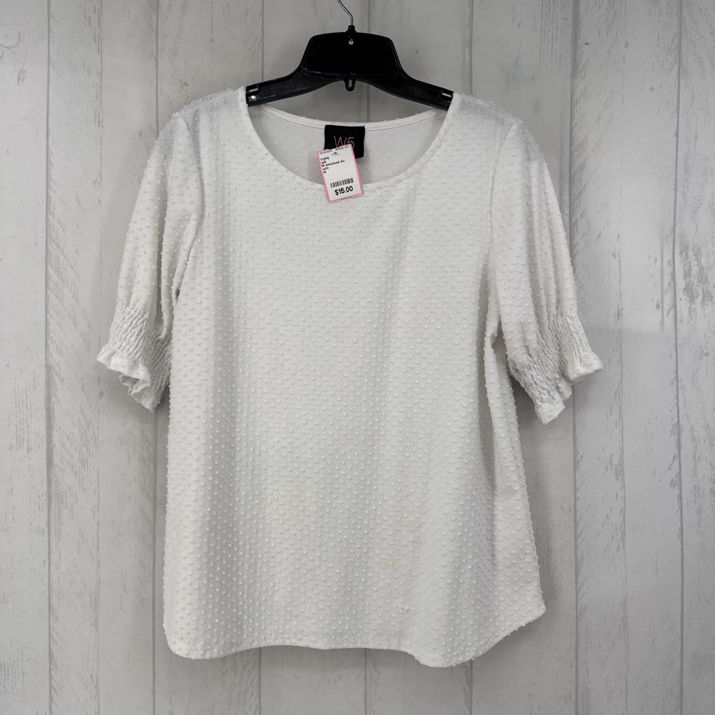 M smocked slv textured top