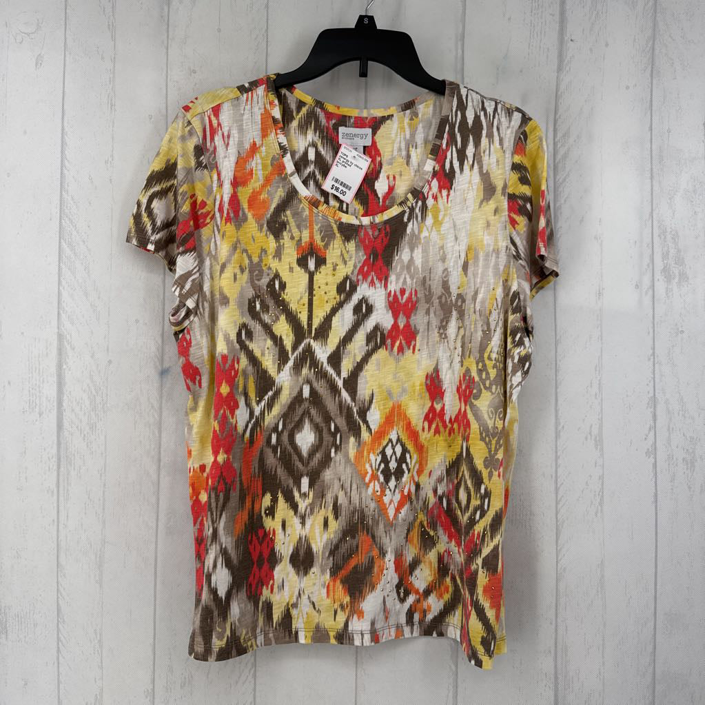 XL printed embelished s/s tee