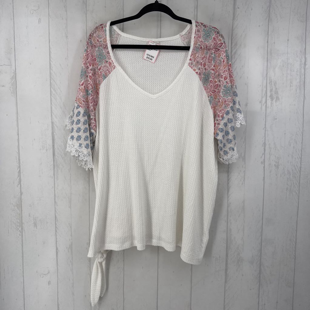 18/20w waffle knit v-neck s/s top