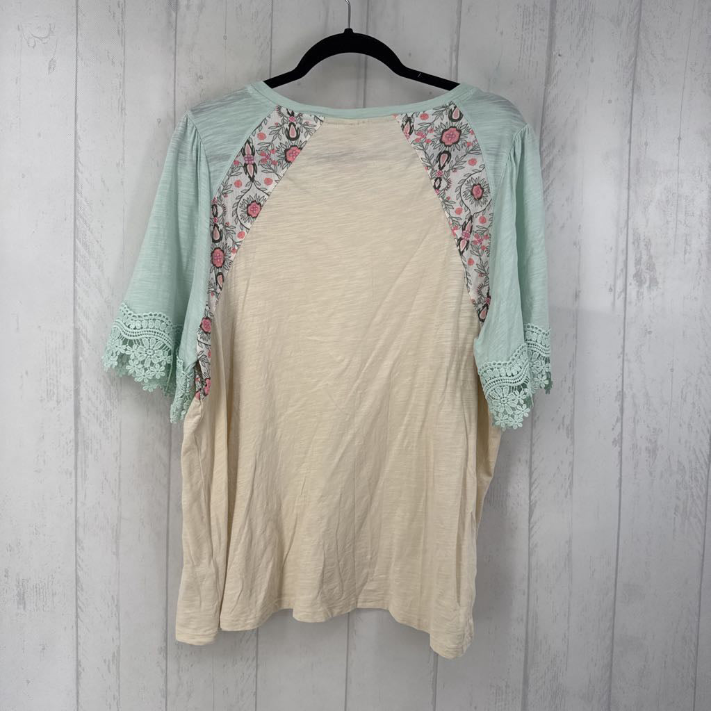 18/20w colorblock lace trim s/s top