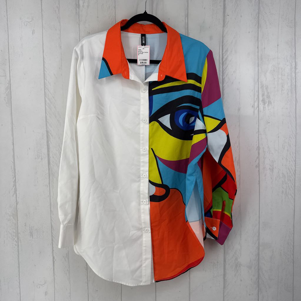 1X art deco button down l/s top