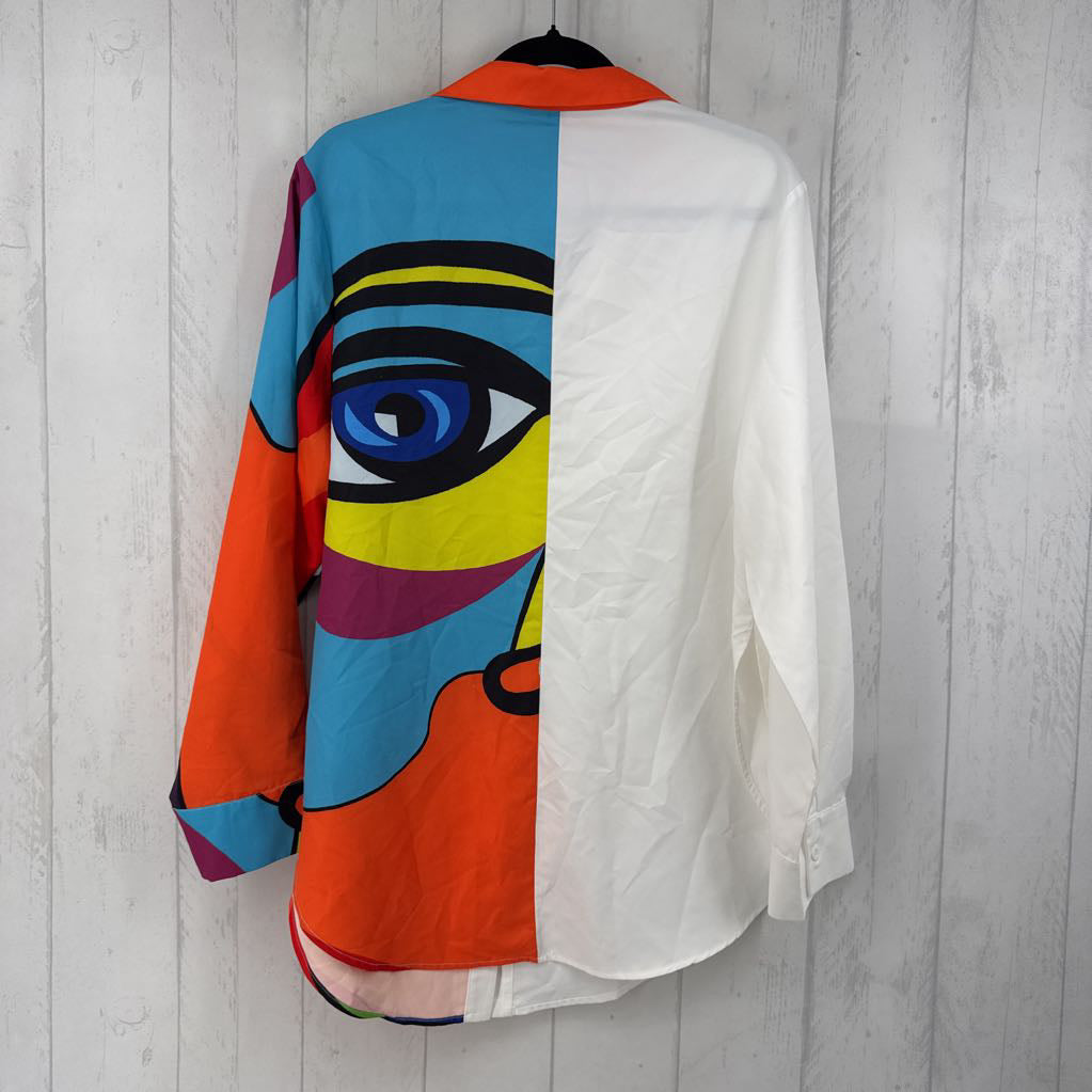 1X art deco button down l/s top