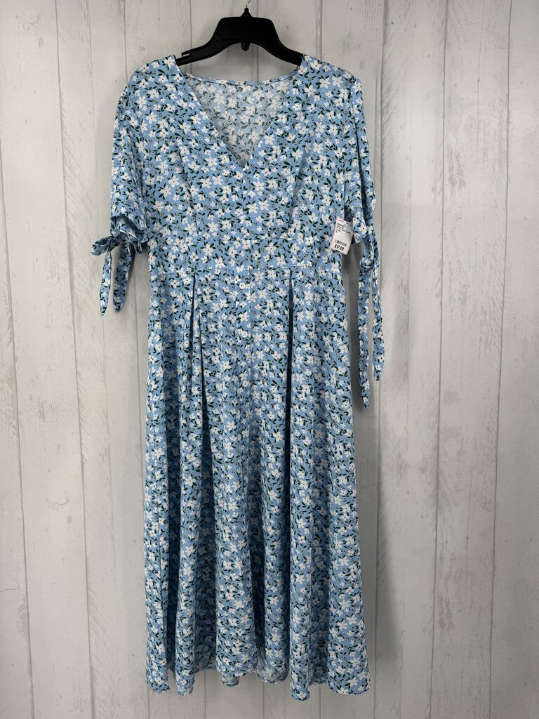 XL flo print v-neck s/s dress