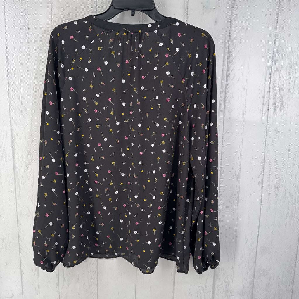 L flo print 1/2 button down l/s top