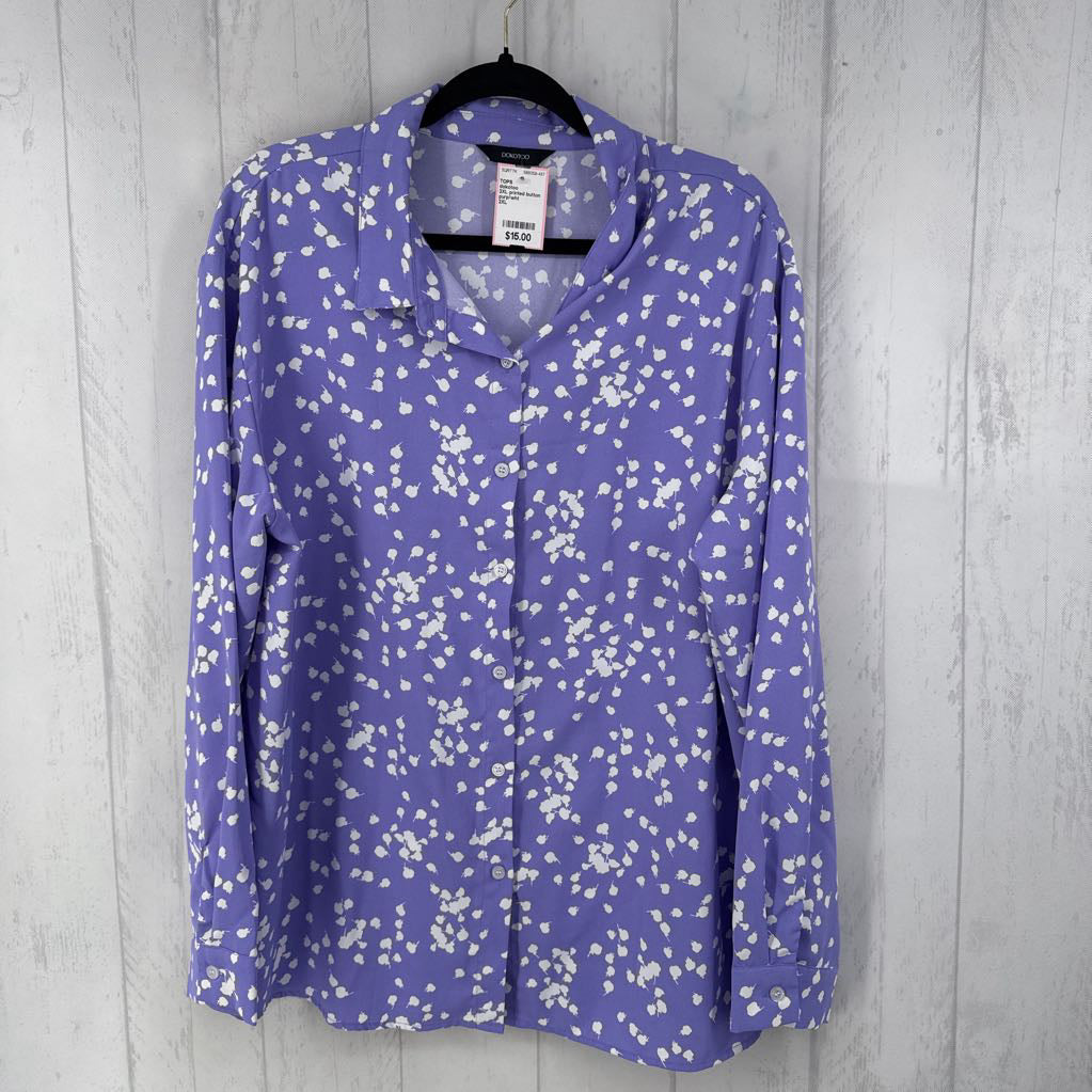 2XL printed button down l/s top