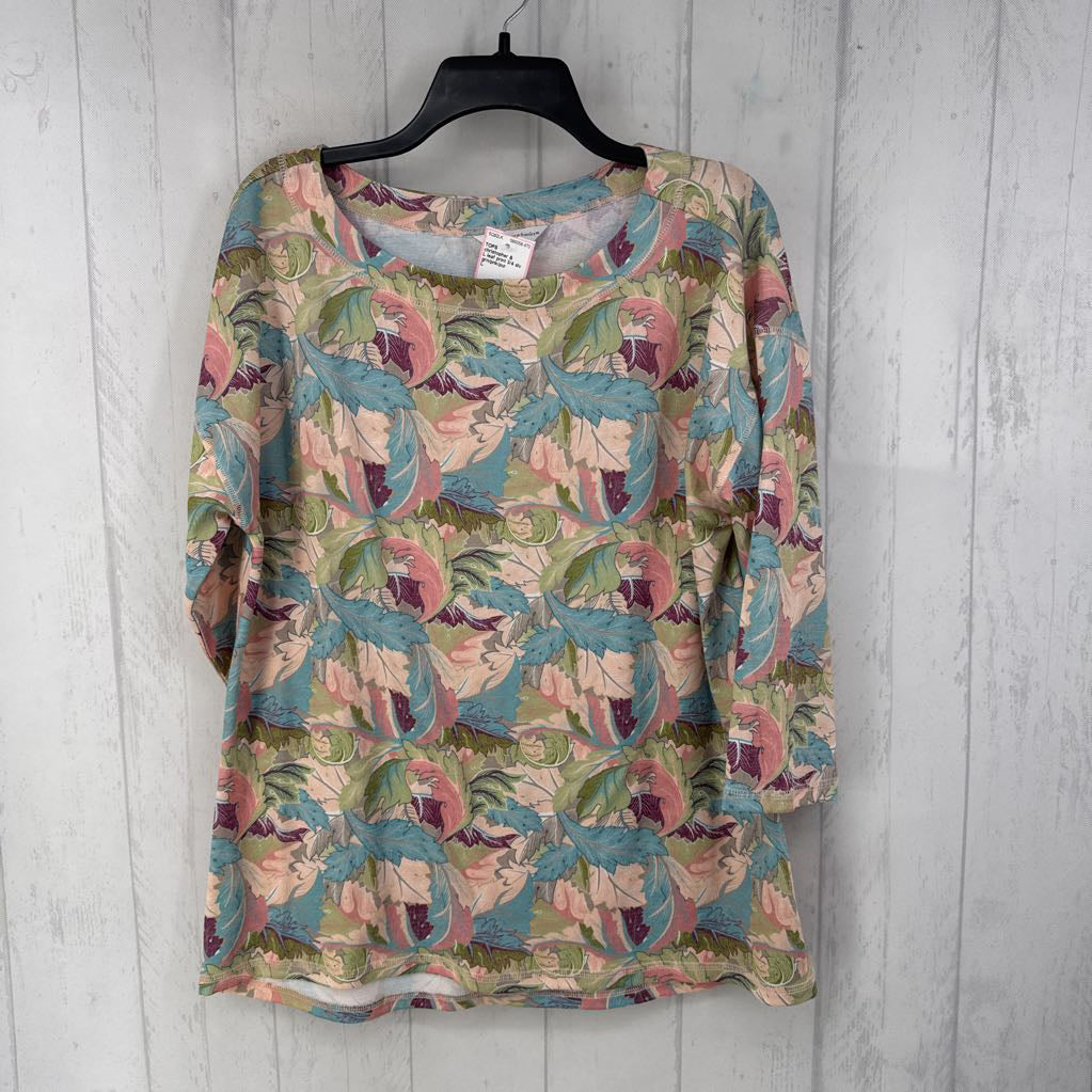 L leaf print 3/4 slv top